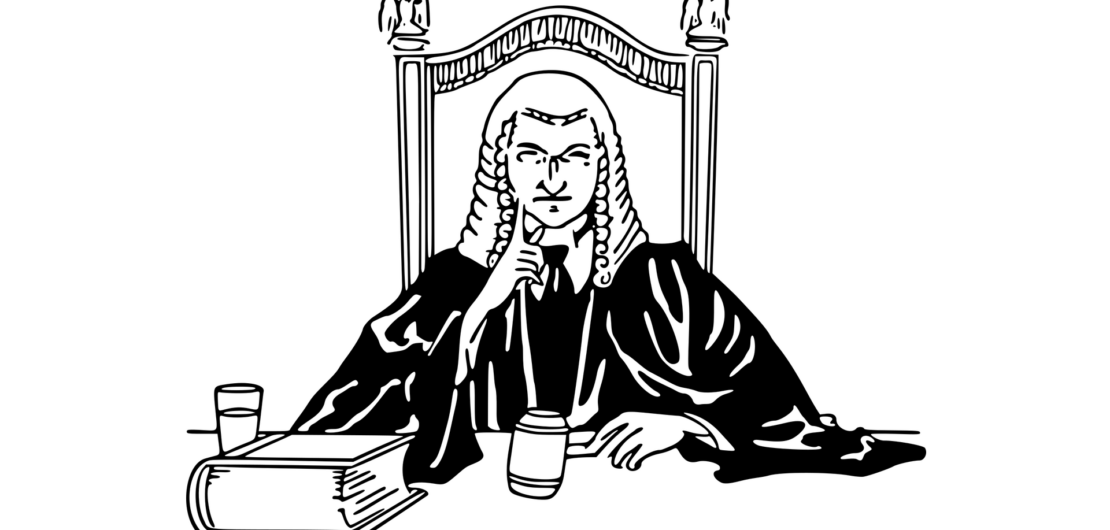 Picture of mean-looking judge in courtroom