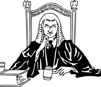 Picture of mean-looking judge in courtroom