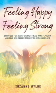 cover of Feeling Happy Feeling Strong book. A woman stands with her arms raised in the sunshine in a field of wheat