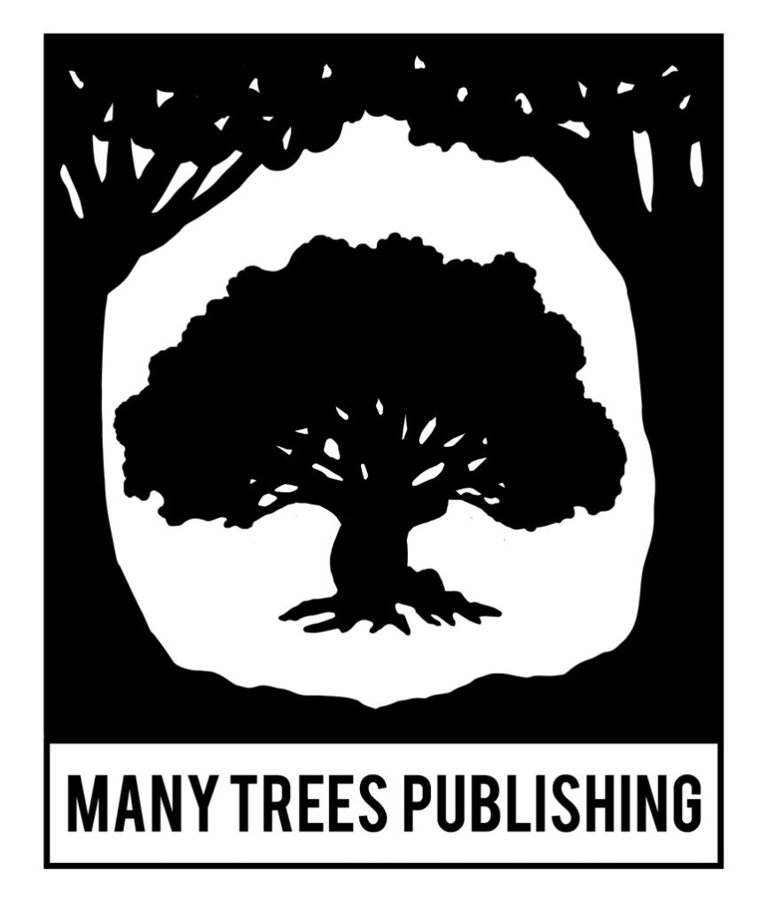 picture of an oak tree in a wood, with the title "Many Trees Publishing" below
